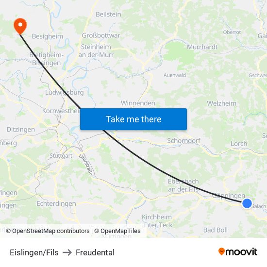 Eislingen/Fils to Freudental map