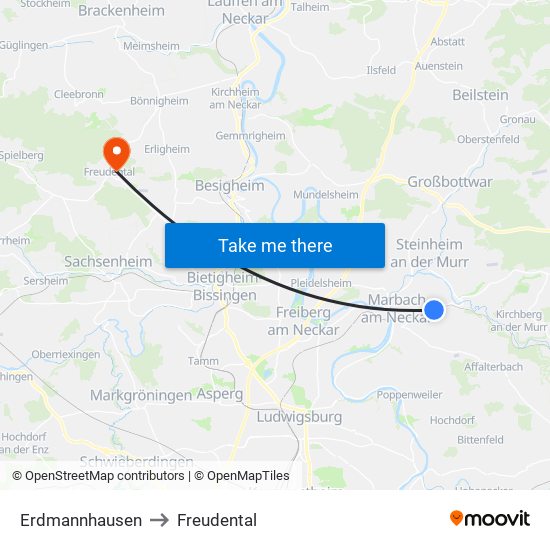 Erdmannhausen to Freudental map