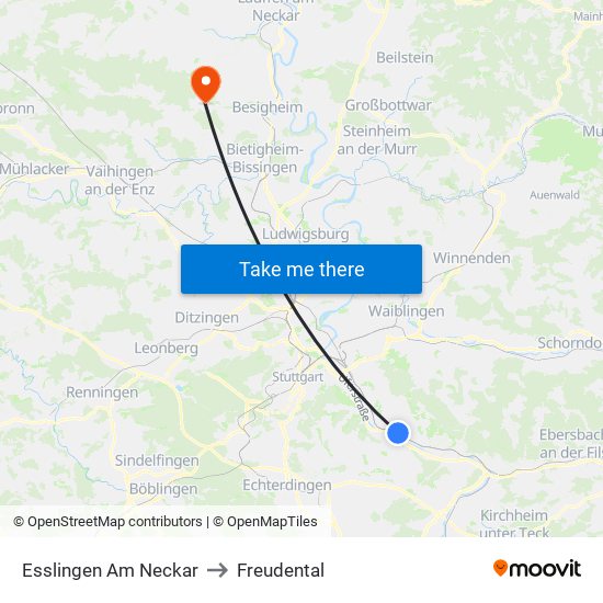 Esslingen Am Neckar to Freudental map