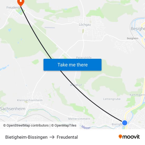 Bietigheim-Bissingen to Freudental map