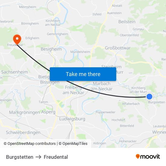 Burgstetten to Freudental map