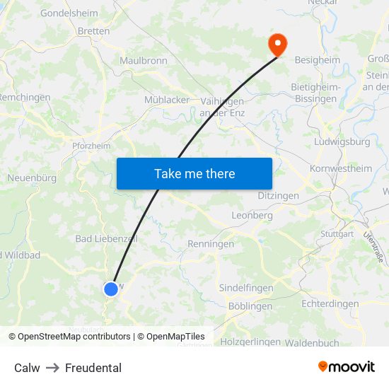 Calw to Freudental map