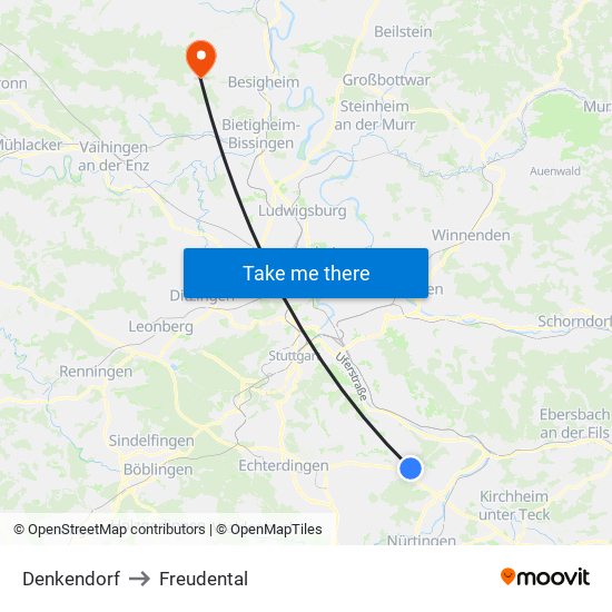 Denkendorf to Freudental map