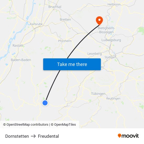 Dornstetten to Freudental map