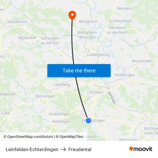 Leinfelden-Echterdingen to Freudental map