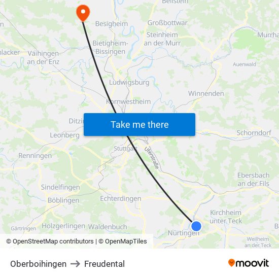 Oberboihingen to Freudental map