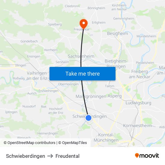 Schwieberdingen to Freudental map