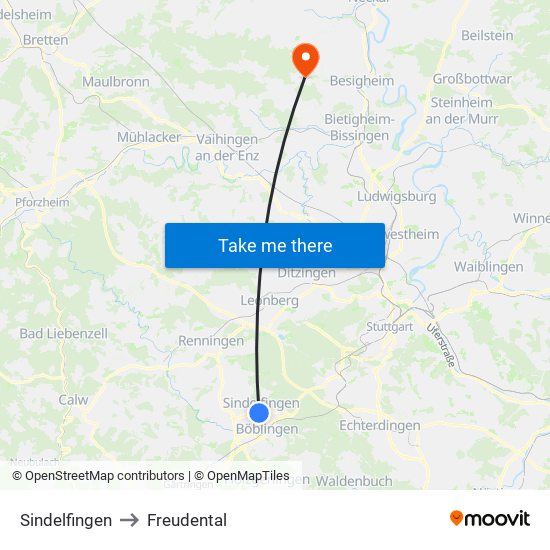 Sindelfingen to Freudental map