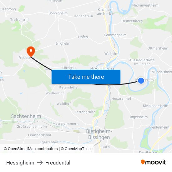 Hessigheim to Freudental map