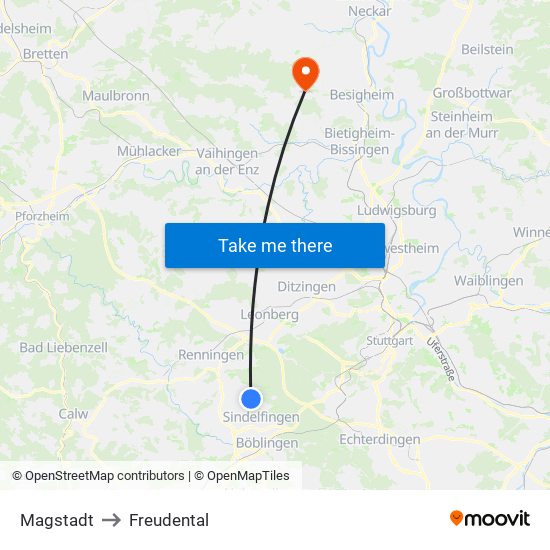 Magstadt to Freudental map