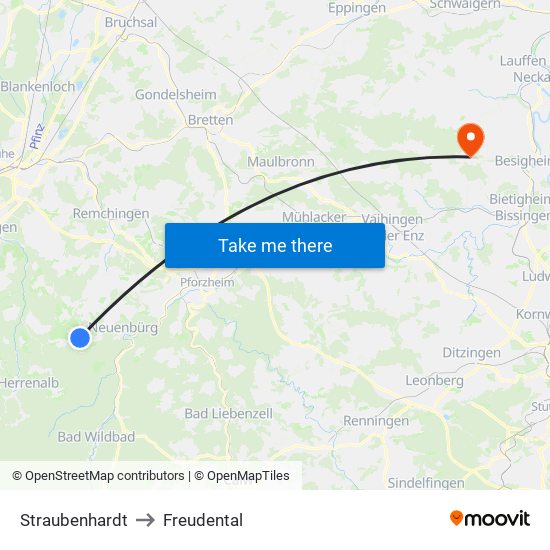 Straubenhardt to Freudental map