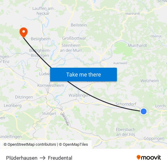 Plüderhausen to Freudental map