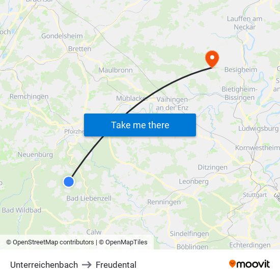 Unterreichenbach to Freudental map