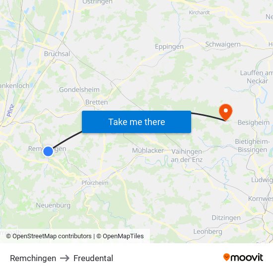 Remchingen to Freudental map