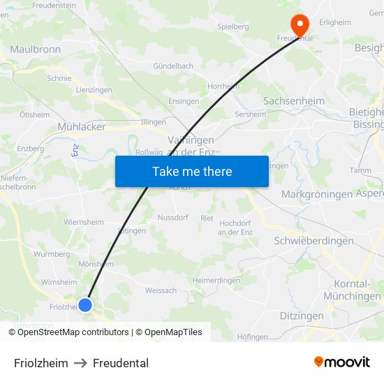 Friolzheim to Freudental map