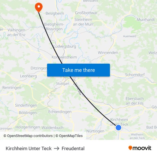 Kirchheim Unter Teck to Freudental map