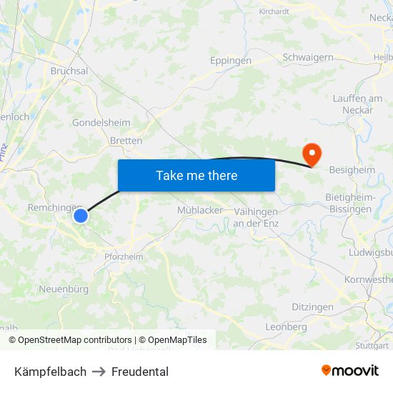 Kämpfelbach to Freudental map