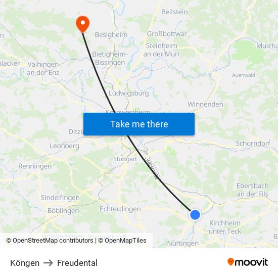 Köngen to Freudental map