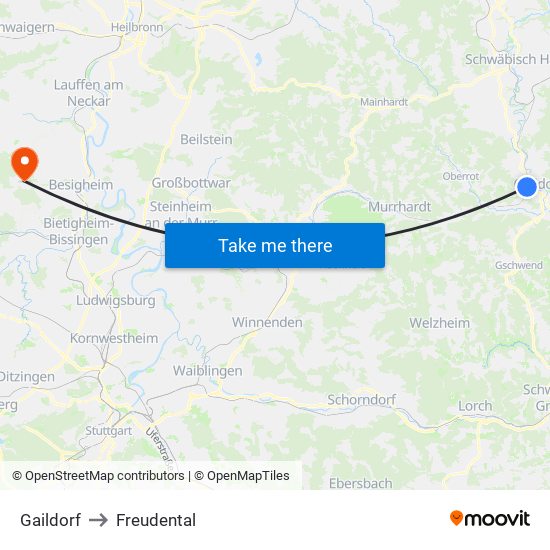 Gaildorf to Freudental map