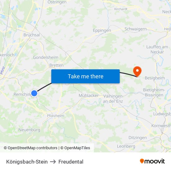 Königsbach-Stein to Freudental map