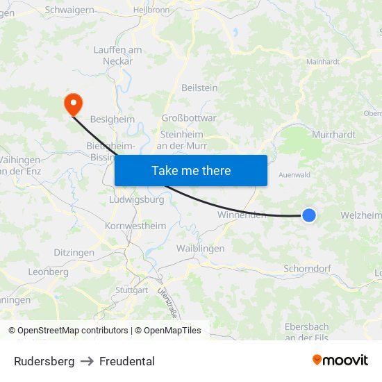 Rudersberg to Freudental map