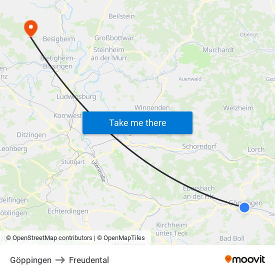 Göppingen to Freudental map