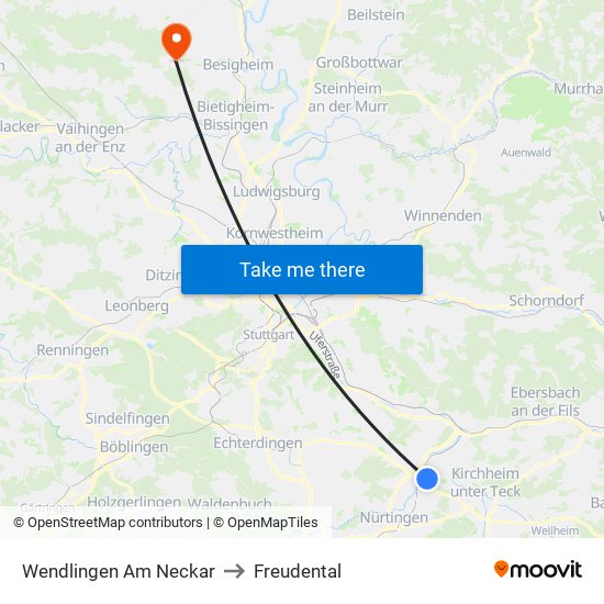 Wendlingen Am Neckar to Freudental map
