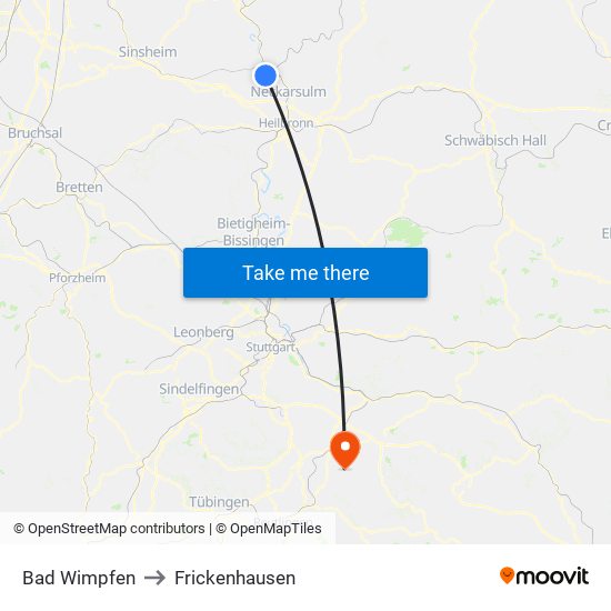 Bad Wimpfen to Frickenhausen map