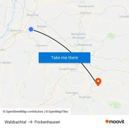 Walzbachtal to Frickenhausen map