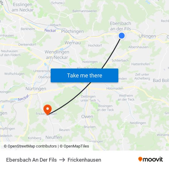 Ebersbach An Der Fils to Frickenhausen map