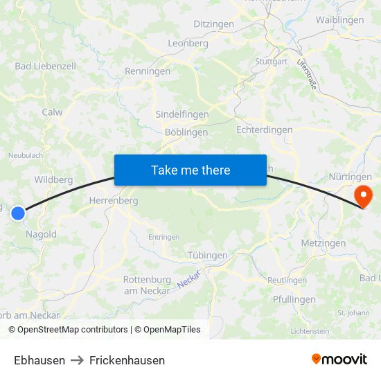 Ebhausen to Frickenhausen map