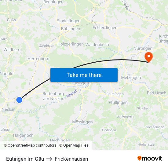 Eutingen Im Gäu to Frickenhausen map