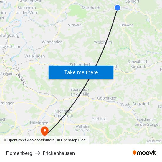 Fichtenberg to Frickenhausen map