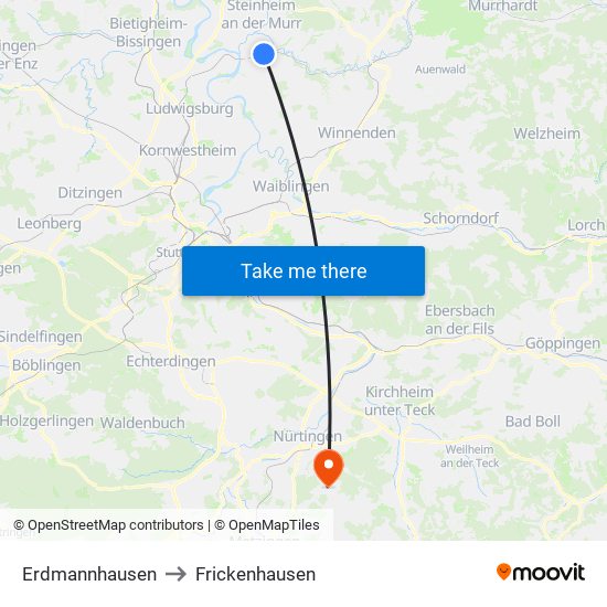 Erdmannhausen to Frickenhausen map