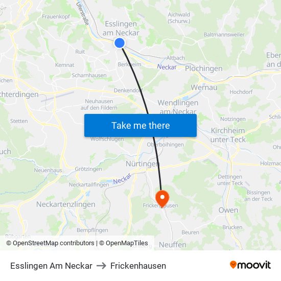 Esslingen Am Neckar to Frickenhausen map