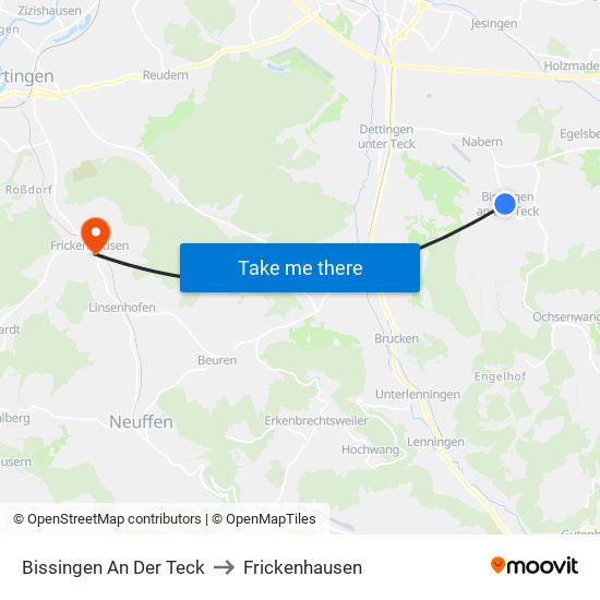 Bissingen An Der Teck to Frickenhausen map