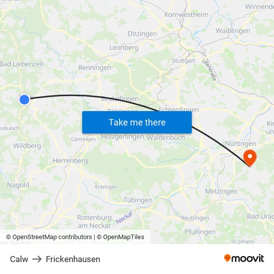 Calw to Frickenhausen map