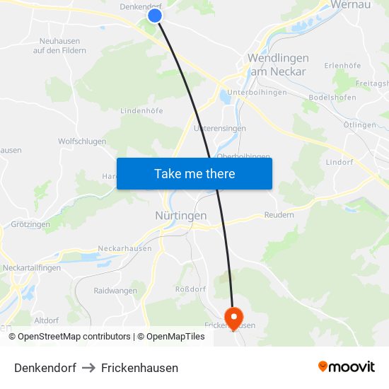 Denkendorf to Frickenhausen map