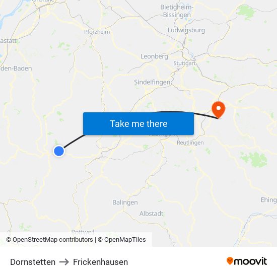 Dornstetten to Frickenhausen map