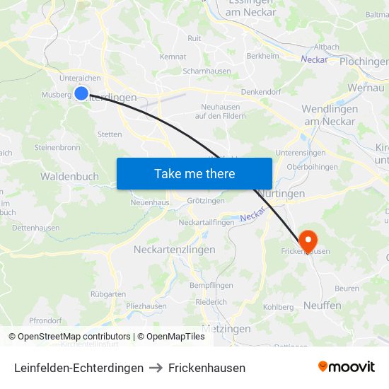 Leinfelden-Echterdingen to Frickenhausen map