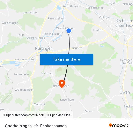 Oberboihingen to Frickenhausen map