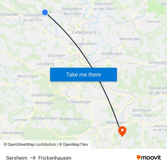 Sersheim to Frickenhausen map