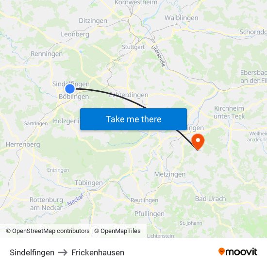 Sindelfingen to Frickenhausen map