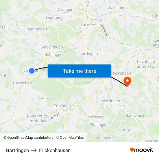Gärtringen to Frickenhausen map
