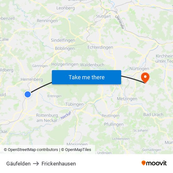 Gäufelden to Frickenhausen map
