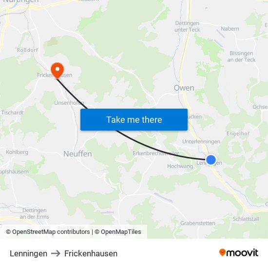 Lenningen to Frickenhausen map