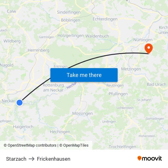 Starzach to Frickenhausen map