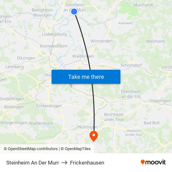 Steinheim An Der Murr to Frickenhausen map