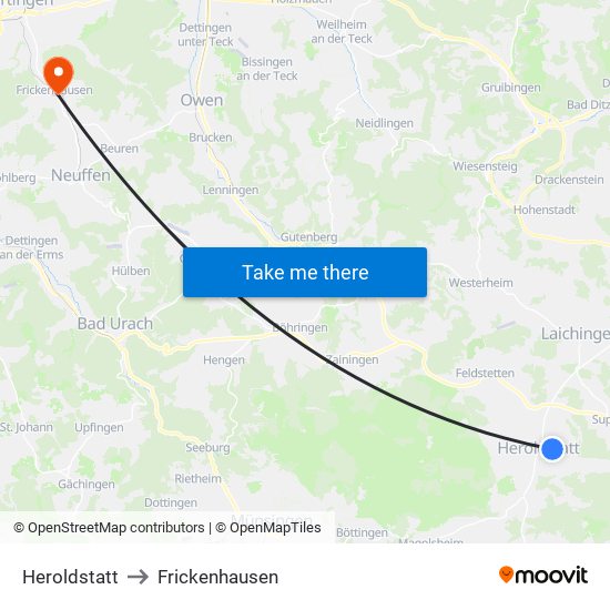 Heroldstatt to Frickenhausen map