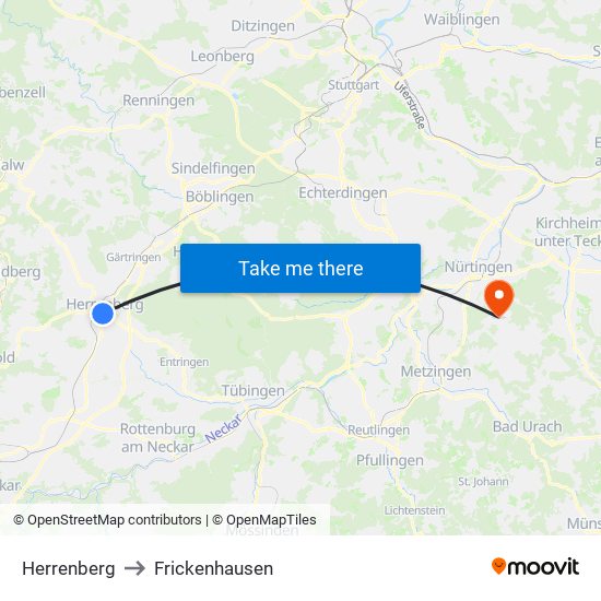 Herrenberg to Frickenhausen map